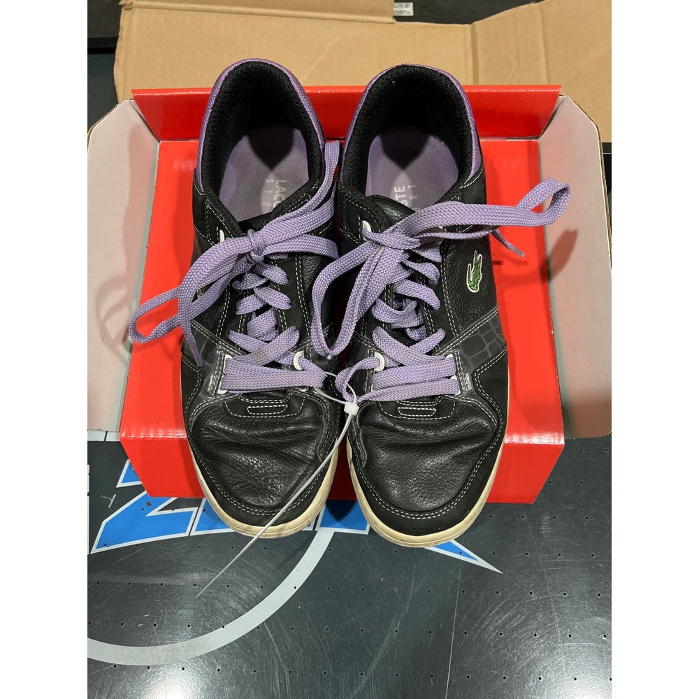 Lacoste Sport Mens Black Purple Leather Sneakers 7-18STM39T41 Size 10
